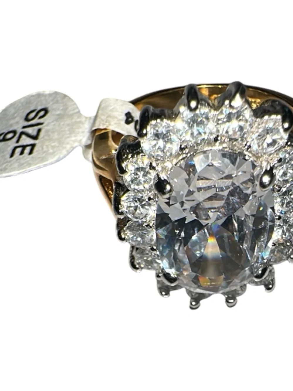 14kt Gold-ElectroPlated Clear Crystal Halo Cocktail Ring with Cubic Zirconia - Picture 6 of 6